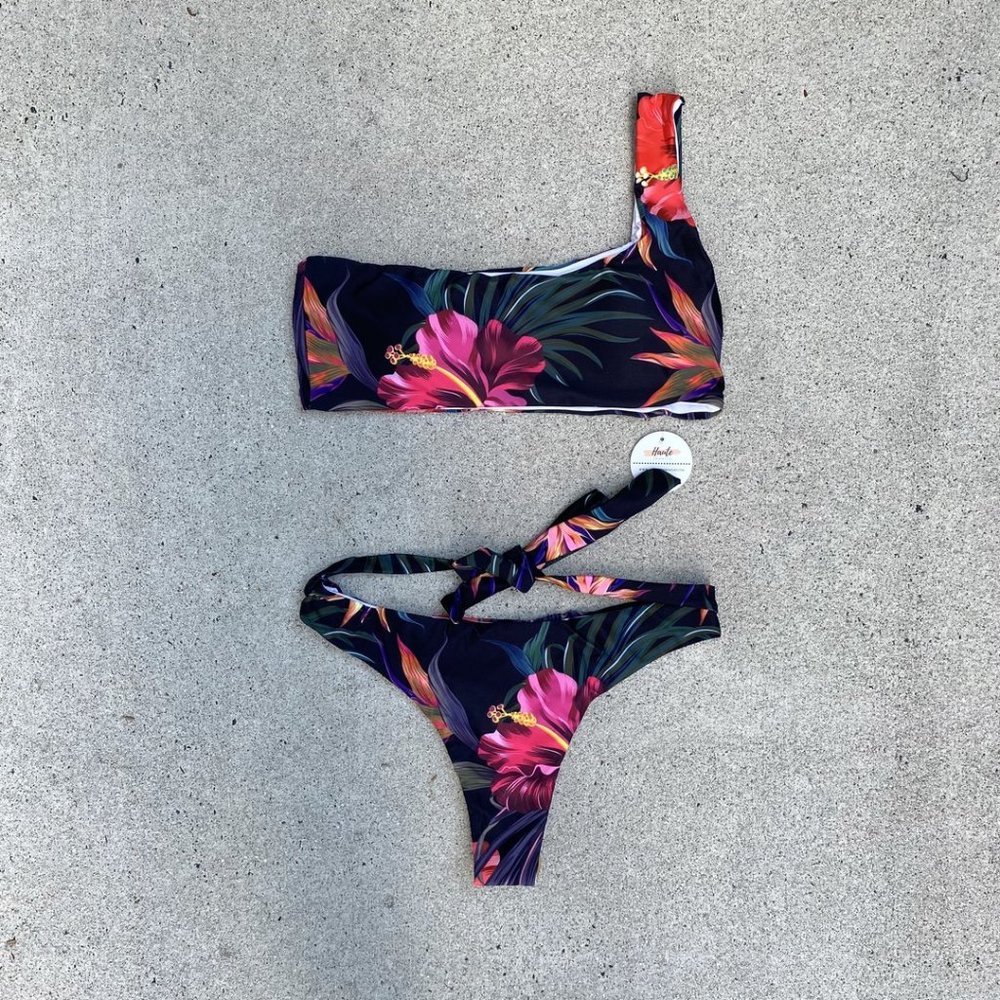 Haute Swimwear 'Celine' Black Floral (or Tropical) Bikini Set
